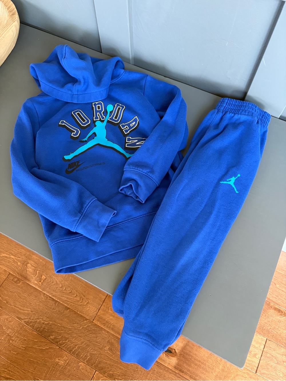 Jordan Royal Blue Kids Hoodie & Jogger Set with Teal Jumpman